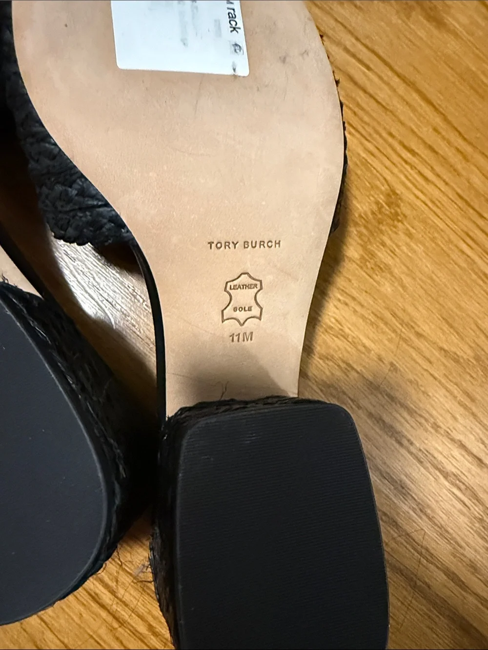 Tory Burch Black Raffia Slide Mules with Gold Logo Accent